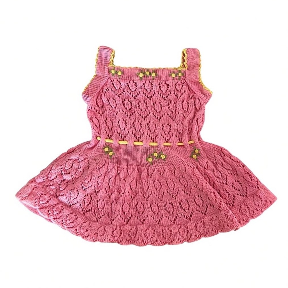 VINTAGE Knit Dress with Yellow Floral Accents